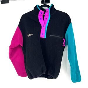 Vintage 80's Columbia Fleece Pullover Color Block Black Women's Size Medium